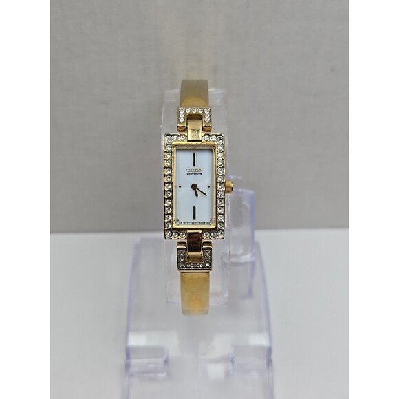 Citizen Eco Drive Gold Tone Crystal Tank Watch Bangle Womens Dress Solar Works main image 7